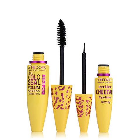 1 Units = 2 pcs High Quality Professional makeup Leopard Eye liner Entice Colossal Mascara Liquid Eyeliner Black + cheetah